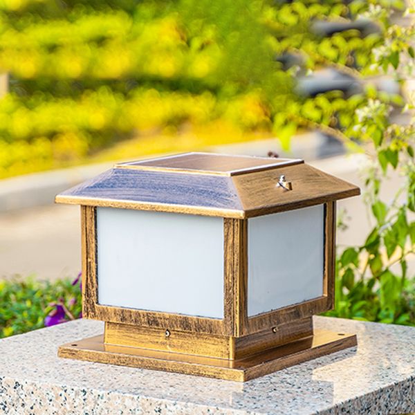 Geometric LED Pillar Light Modern Solar Lighting Fixture for Garden