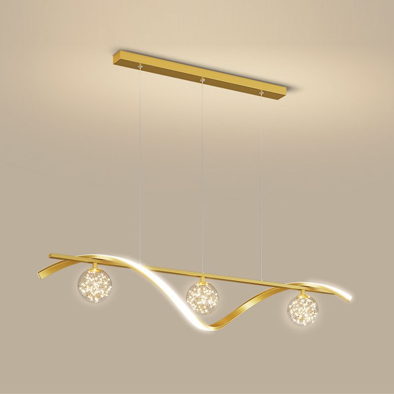 Modern LED Linear Ceiling Pendant in Black / Gold Metal and Glass Kitchen Island Light