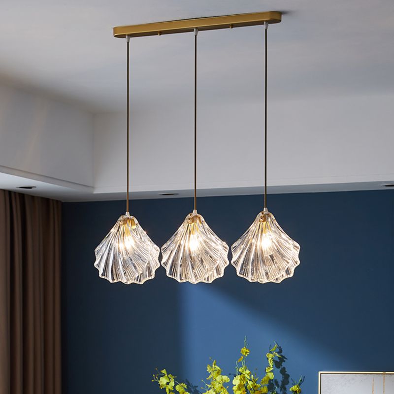 Luxe en verre transparent en verre pendant léger ， luminaire minimaliste à 3 légers de plafond multiples