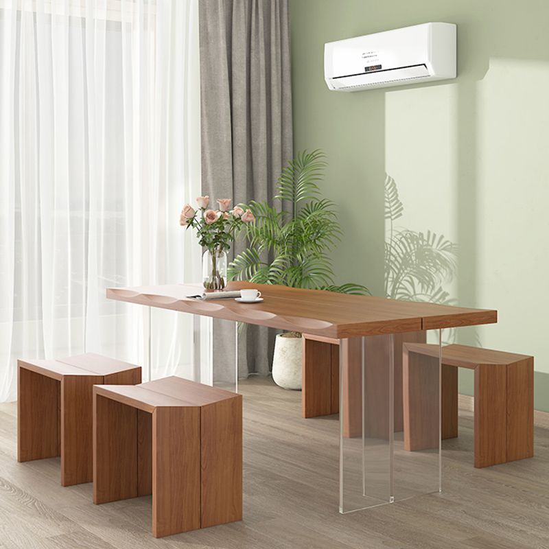 Luxury Wood Table for Restaurant Rectangle Dining Table with Acrylic Double Pedestal Base