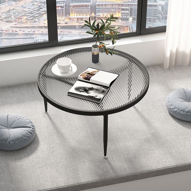 Iron 3 Legs Rectangle Cocktail Table Round Glass Top Coffee Table