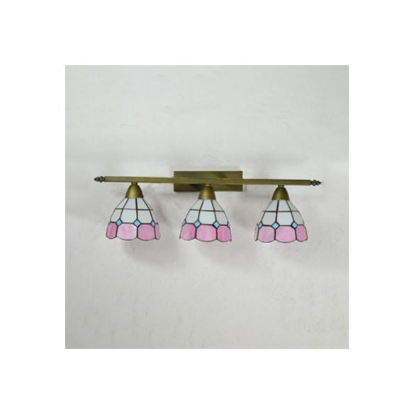 Yellow/Pink/Green/Blue Dome Wall Sconce Lamp Vintage Tiffany 3 Lights Wall Mount Light in Brass for Bathroom