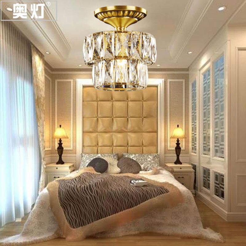 Luz de montaje de techo de niveles vintage con cristal facetado 1 lámpara de techo de luz en latón/transparente para el pasillo