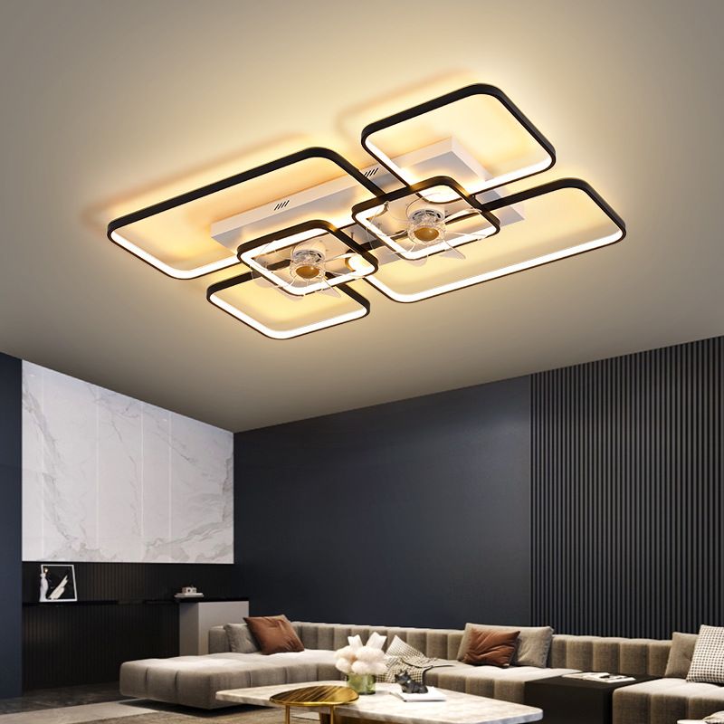 Fernbedienungssteuerung Rechteckige Deckenventilator Lampe zeitgenössische Acryl-Wohnzimmer-LED-LED-LED-Licht mit 7-Blatt
