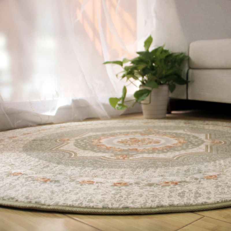 Beige Vintage Rug Polyester Flower Area Rug Stain Resistant Rug for Living Room