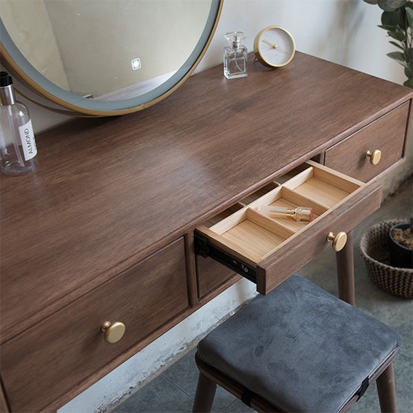 Solid Wood Brown Bedroom Lighted Mirror Vanity Dressing Table