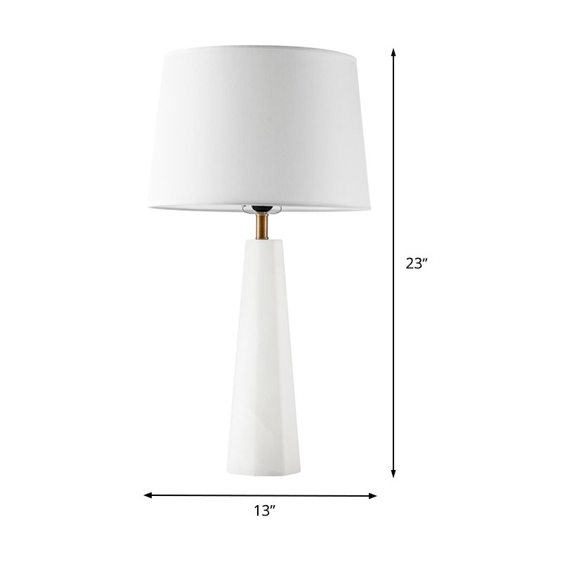 Lampada da comodino contemporanea a tamburo conico bianco a 1 lampadina con paralume in tessuto