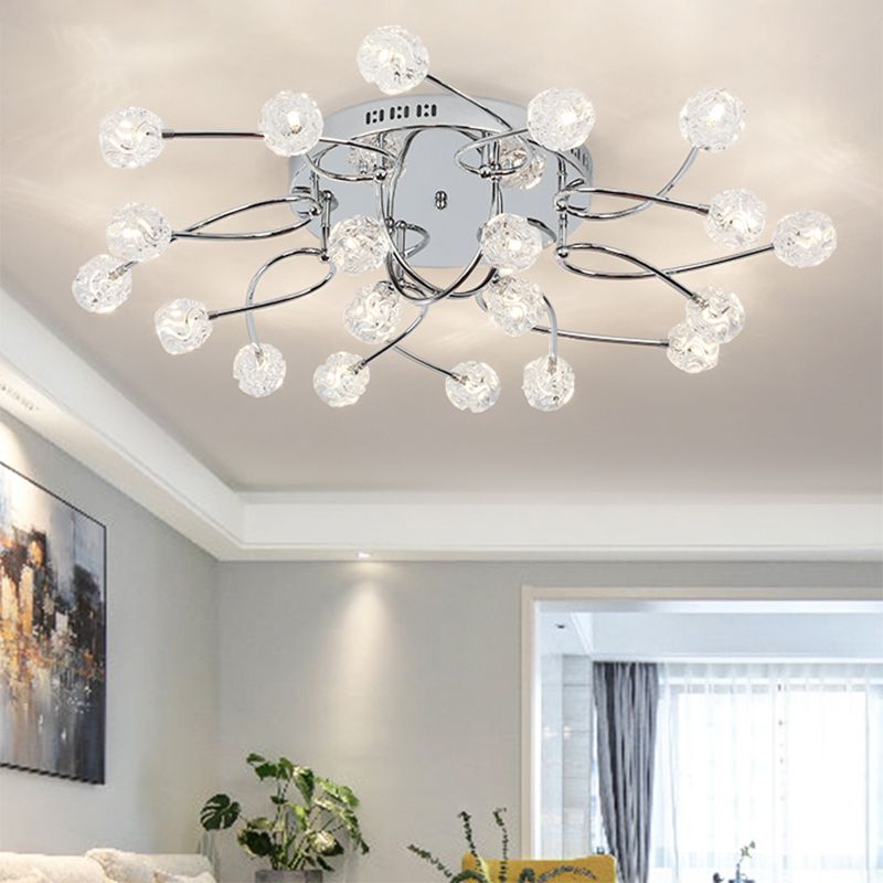 Minimalism Globe Semi Flush Light abgeschrägte Kristallleuchte mit 12/16/20 Glühbirnen für Wohnzimmer in der Nähe der Decke in Chrom