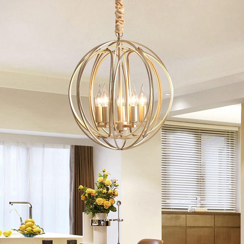 5 Lights Interlocking Rings Pendant Chandelier Colonial Style Gold Metal Hanging Light