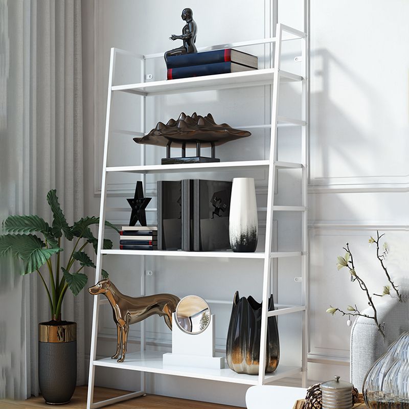 Modern Bookshelf Ladder Metal Open Back Shelf Bookcase with Shelves for Living Room
