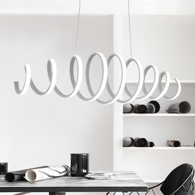 Acrylic White Linear LED Island Light in Modern Style Lacquered Iron Pendant Light for Dining Room
