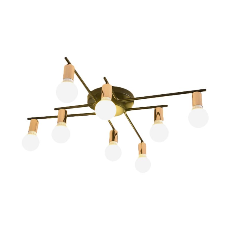 Gold 6/8/10-Head Ceiling Flush Traditional Iron Starburst Semi Flush Light Fixture with White Glass Shade