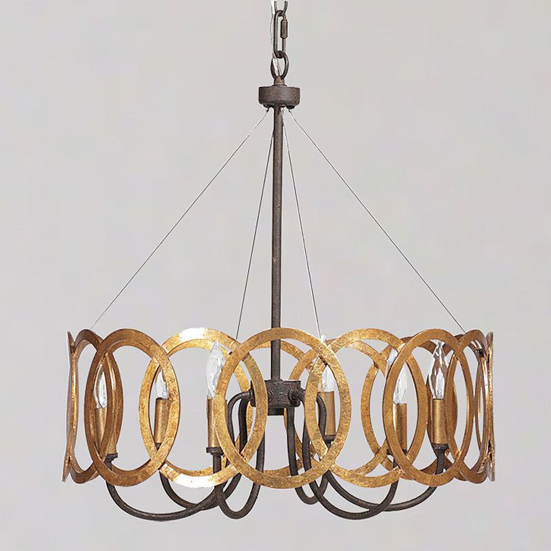 Plafonnier en métal rond Traditionnel à 6 bulbs salon de salle à manger en or