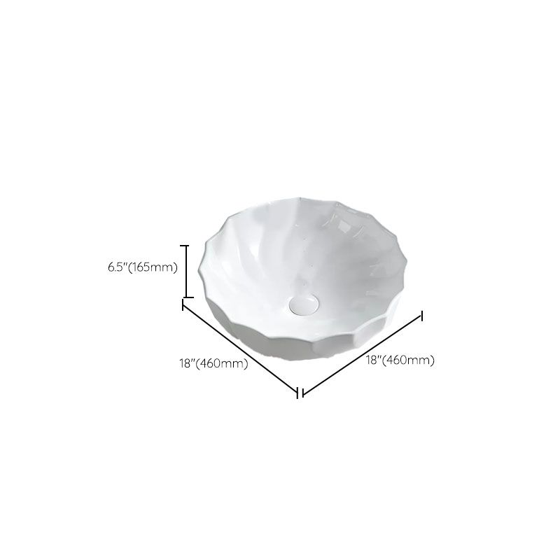 Bathroom Sink White Ceramic Faucet Single Handle Round Shape Sink