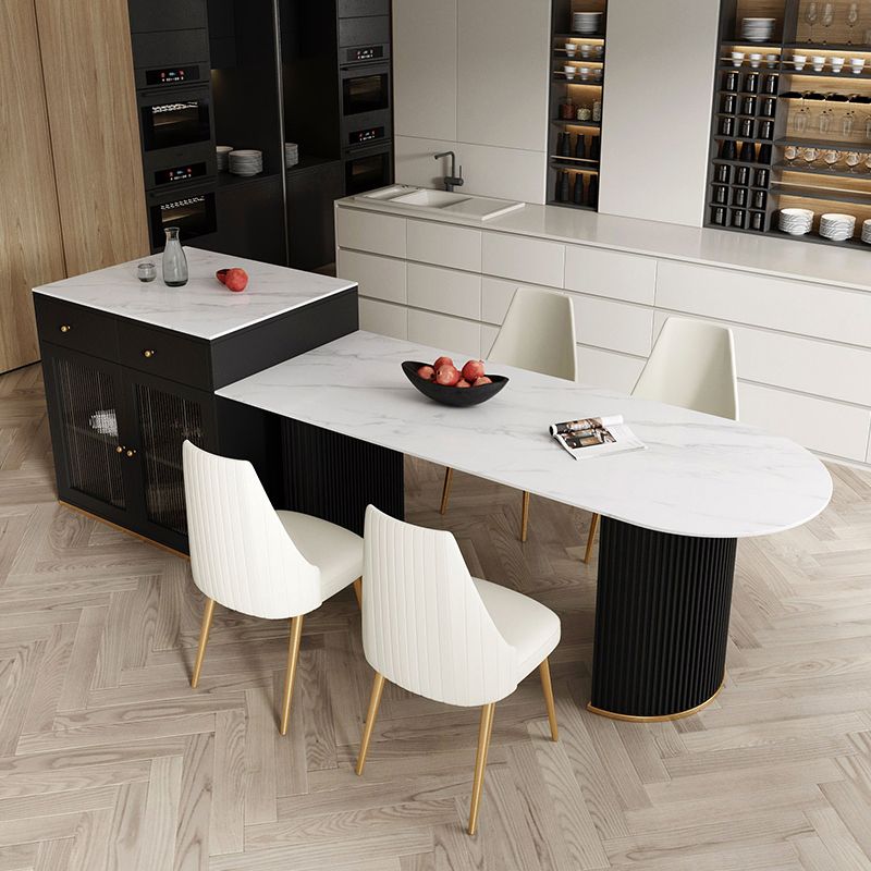 Mesa de cena de doble pedestal mesa de comedor de lujo tradicional para el hogar