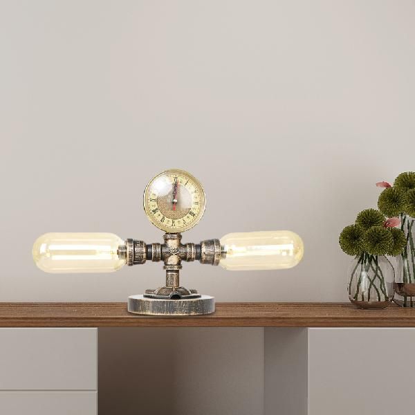 Industrial Oval Shade Desk Light 2-Bulb Clear/Bamernglas Tischlampe in gealterter Bronze für Wohnzimmer
