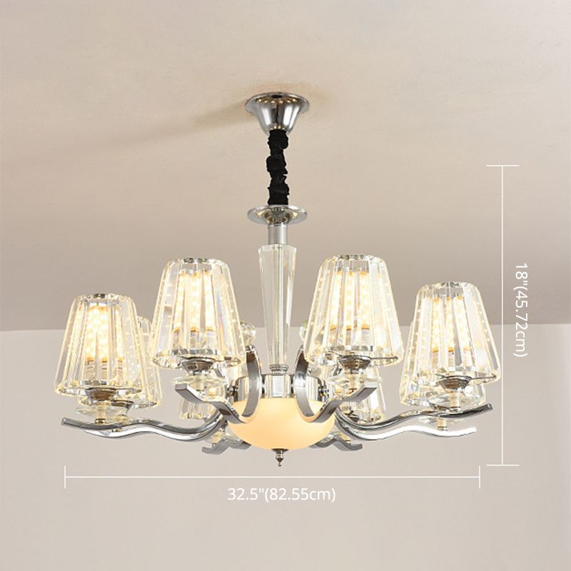 Transparent Ribbed Crystal Chandelier Light Modernism Multi Lights Dining Room Suspension Pendant Light with Sliver Twisted Arm
