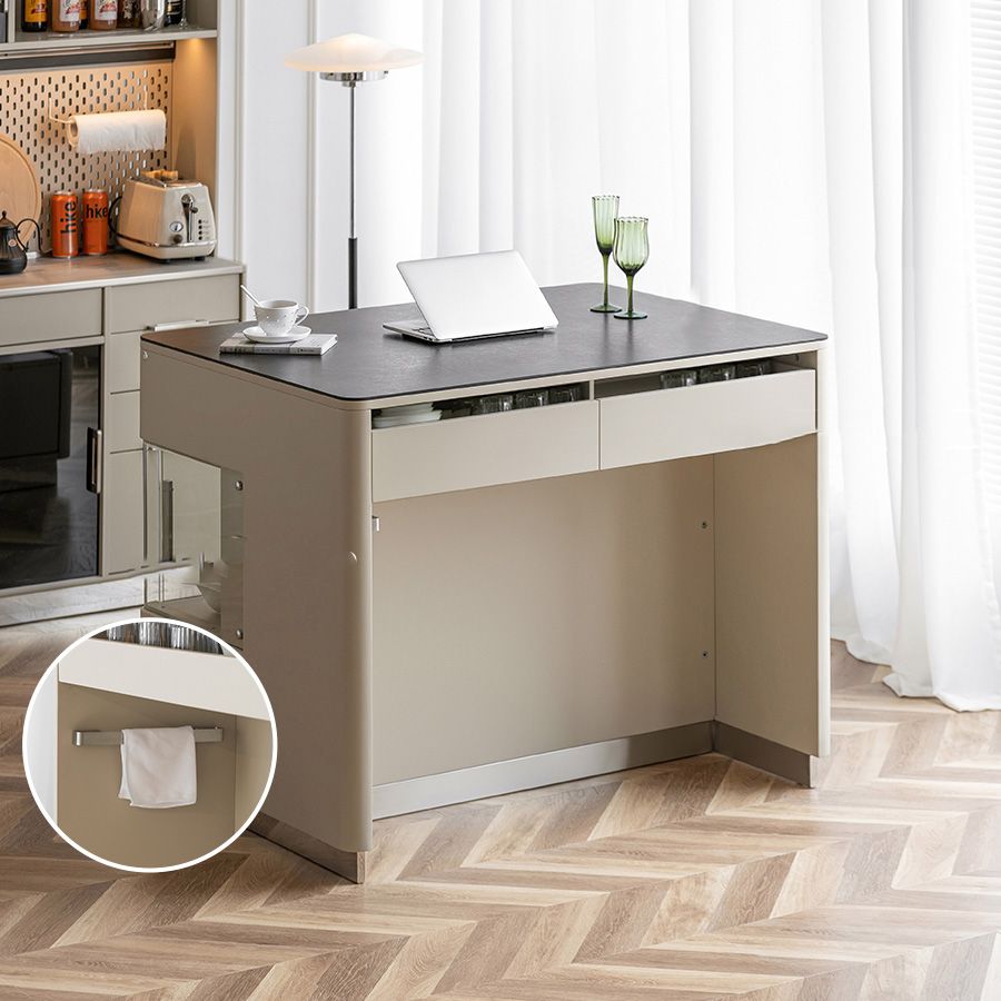 Modern Stationary Kitchen Island Granite Top Kitchen Island Table with Drawer