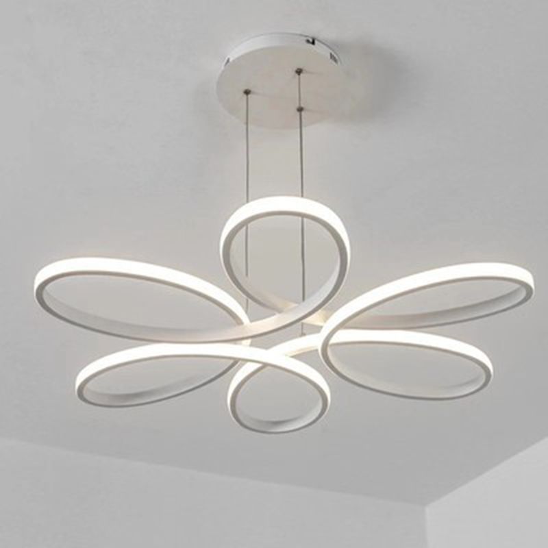 Flower Metal Hanging Light Fixture Minimalist Style LED White Chandelier Light Fixture