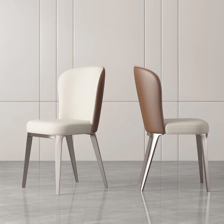 Modern Simple Side Chair Faux Leather Dining Chair with Metal Base for Home Use