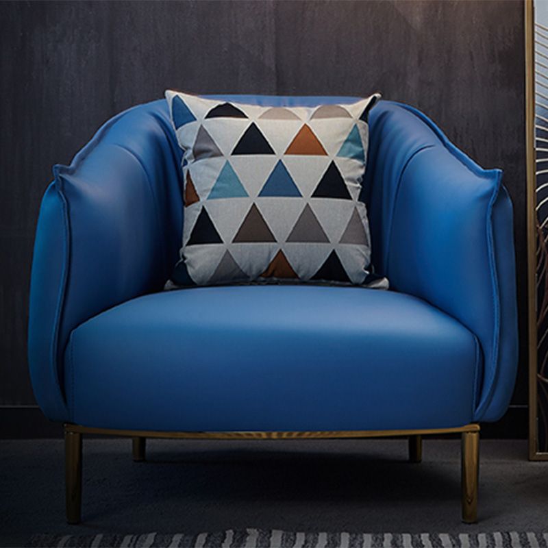 Solid Color Living Room Leather Arms Included with Goldtone Legs Barrel Chair