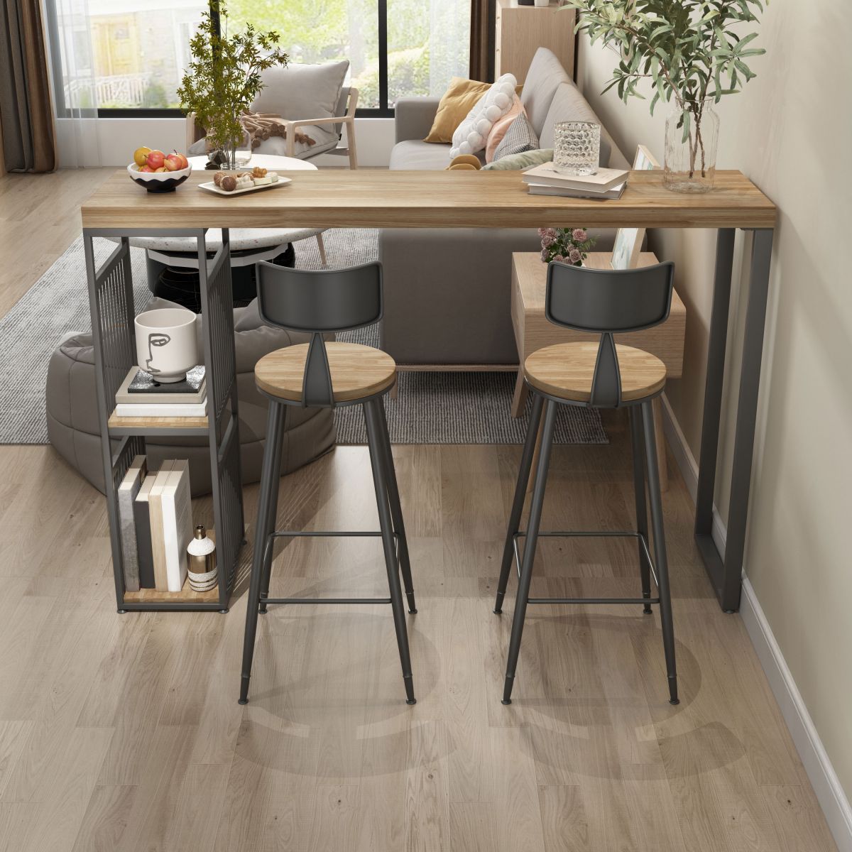 Salon Countre de bois en bois Rectangle stockage table de pub de hauteur de bar naturel du bar naturel