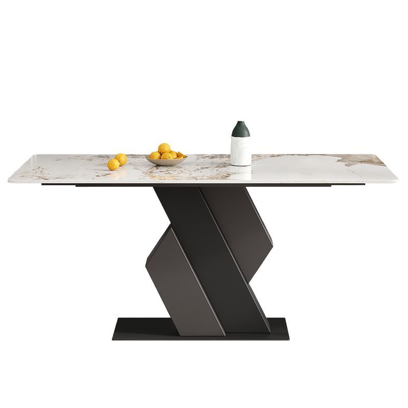 Industrial Sintered Stone Dining Table Rectangle Table with Metal Pedestal Base