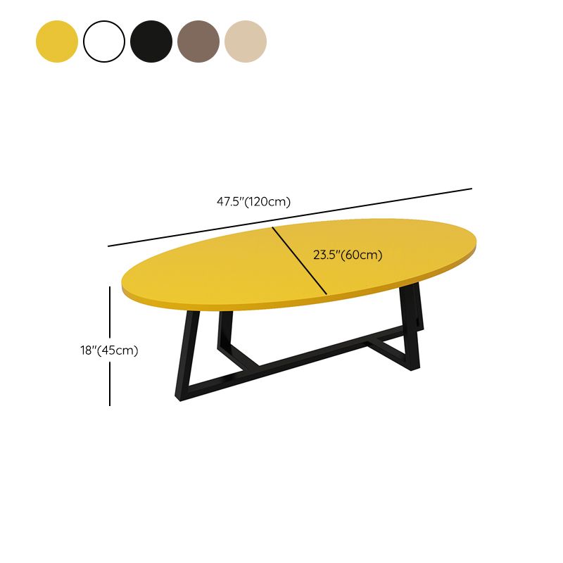 Metal Cross Legs Cocktail Table Wooden Oval Top Coffee Table