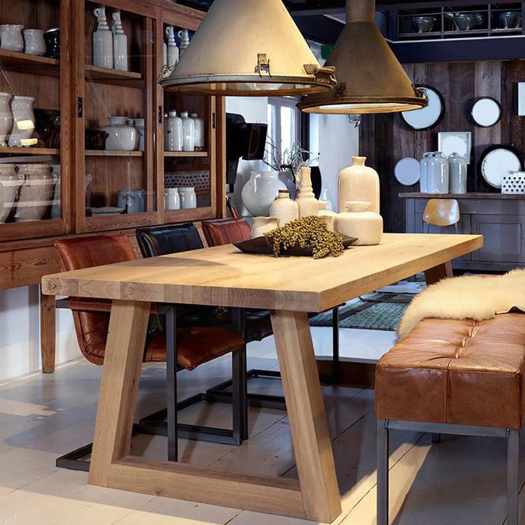 Modern Rectangular Pine Natural Top Dining Table with 4 Legs