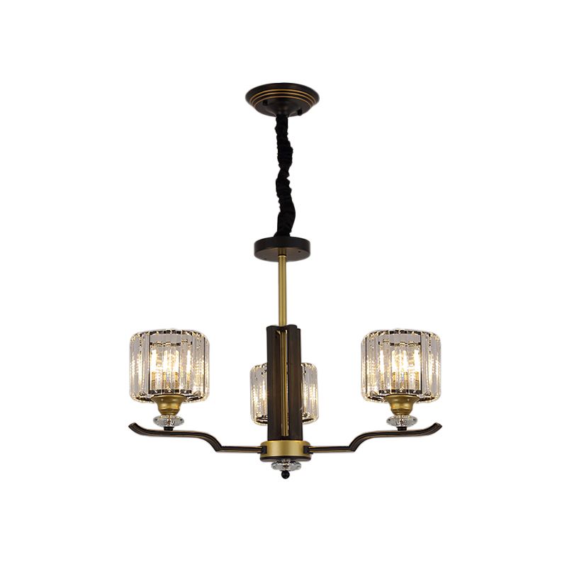 Crystal Block Cilinder Hanging Lighting Post Modern 3/6 Heads Black en Gold Pendant Chandelier