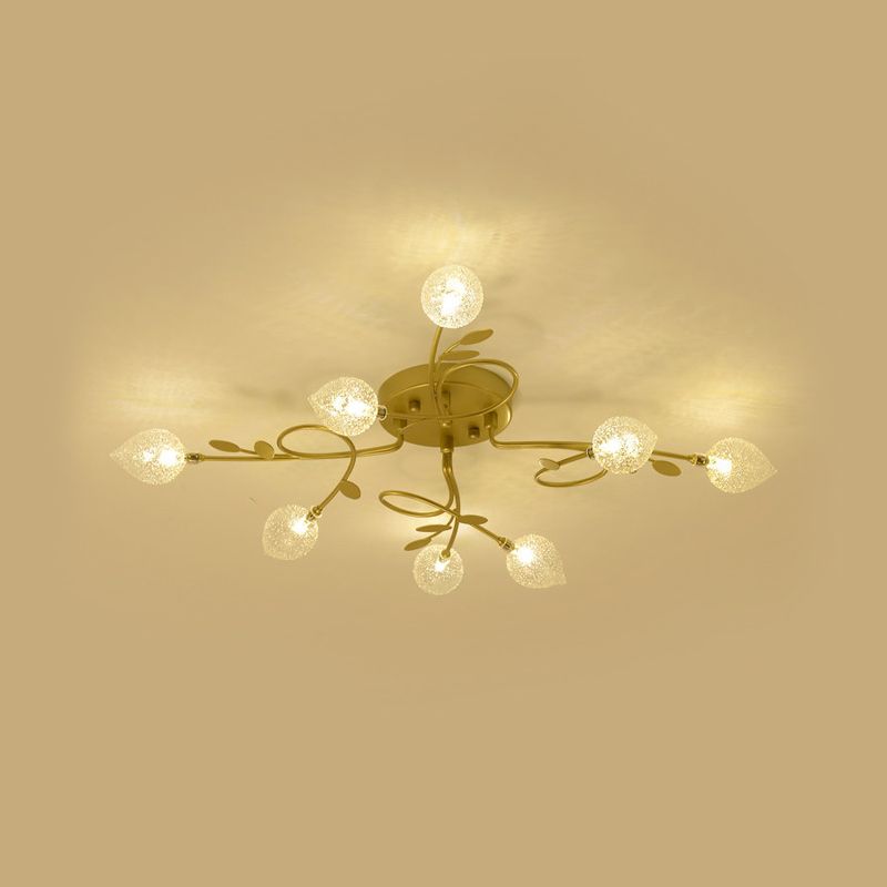 Branch Bubbled Glass Ceiling Lighting Contemporary 8/12/16/20 Lights Black/Gold Flush Mount Ceiling Fixture with Metal Arm