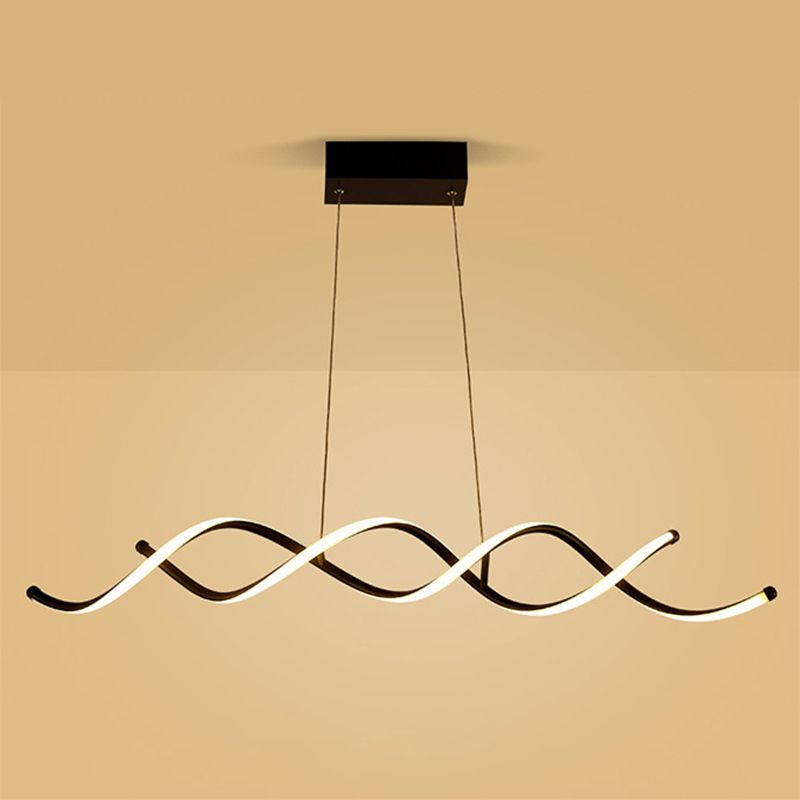 Wave Dinning Room Pendant Ceiling Light Metal LED Contemporary Suspended Lighting Fixture in Black