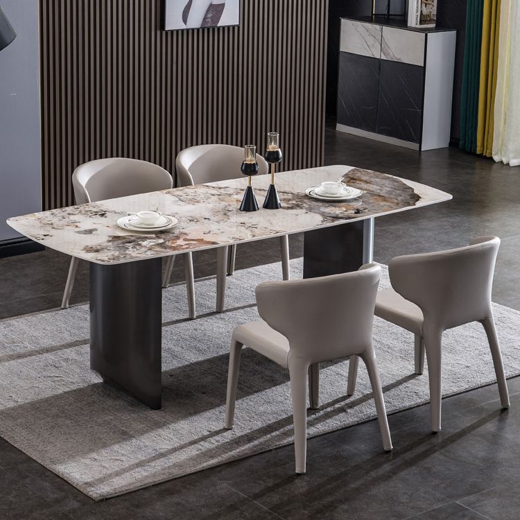 Sintered Stone Table for Restaurant Industrial Rectangle Dining Table with Double Pedestal