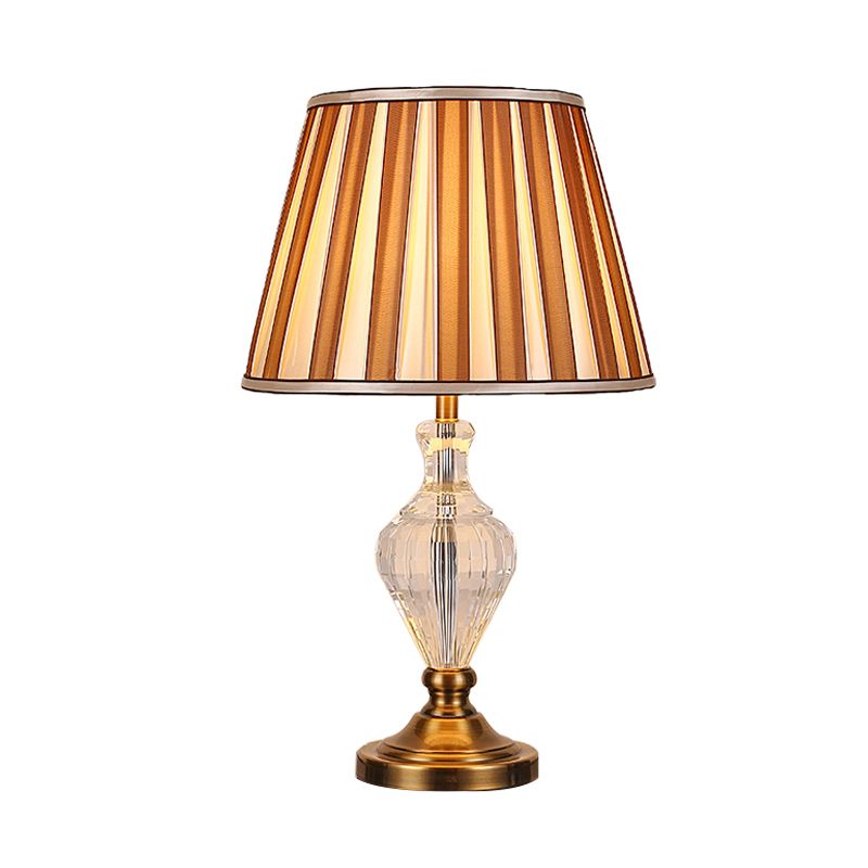 1 luce da letto leggera lampada da comodino semplice luce marrone leggera con tonalità in tessuto conico