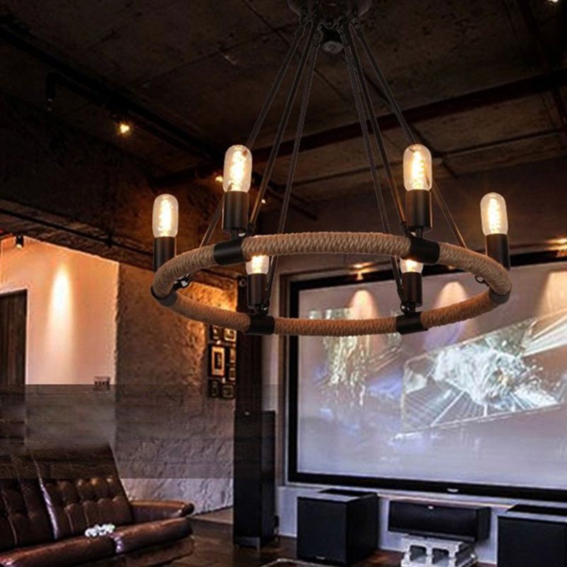 Exposed Bulb Chandelier Light Fixture Industrial Metal Pendant Lighting for Restaurant
