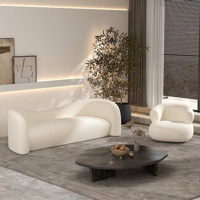 White Contemporary Tight Back Sofa Fabric Sloped Arm Curved Sofa