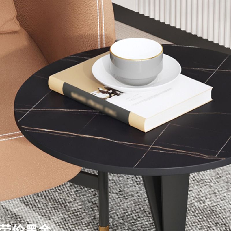 Modern Style Black Metal Iron Base Grey/black/white Slate Top Round Side Table