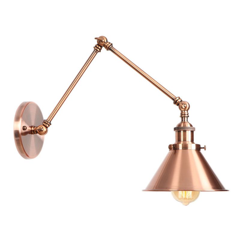 6 "/ 8" L 2-Joint Bran Swing Iron Mur Mur industriel 1 Bulbe Studio Tâche lampe murale avec nuance de cône en bronze / cuivre