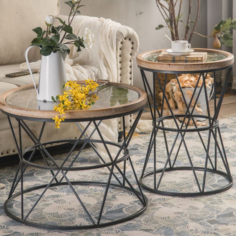 Round Tray Top Side Table Rustic Wood and Metal Side End Snack Table