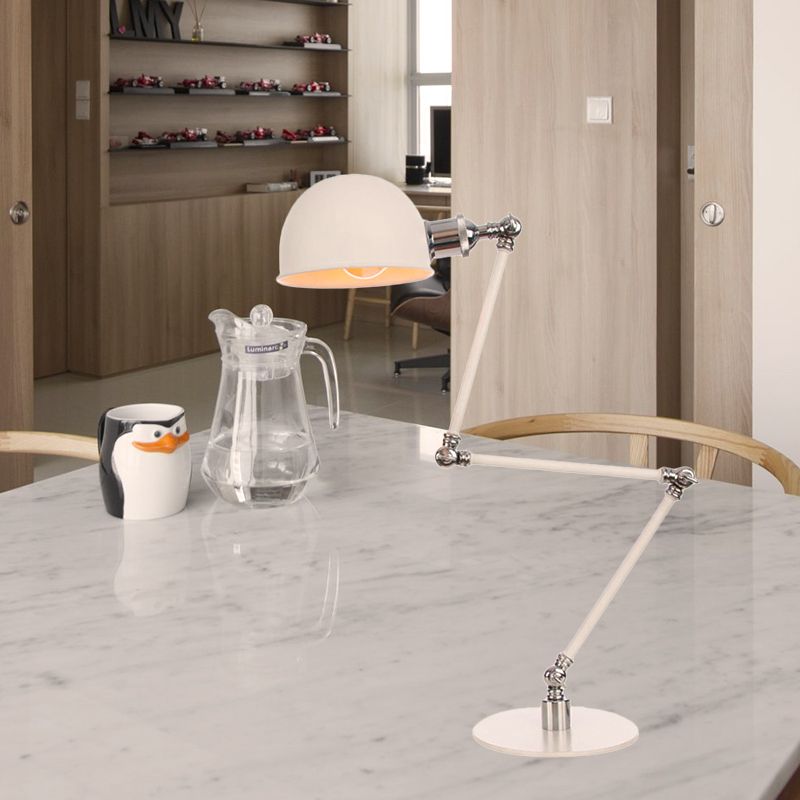 Dome Studeerkamer Leeslamp Metaal 4"/8,5" Breed 1 Licht Industrieel Stijlvolle Bureauverlichting in Wit, 8"+8"/8"+8"+8" Lengte Arm