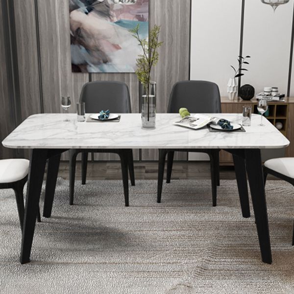 Marble White Tone Dining Table Simplicity 4 Legs Table for Dining Room
