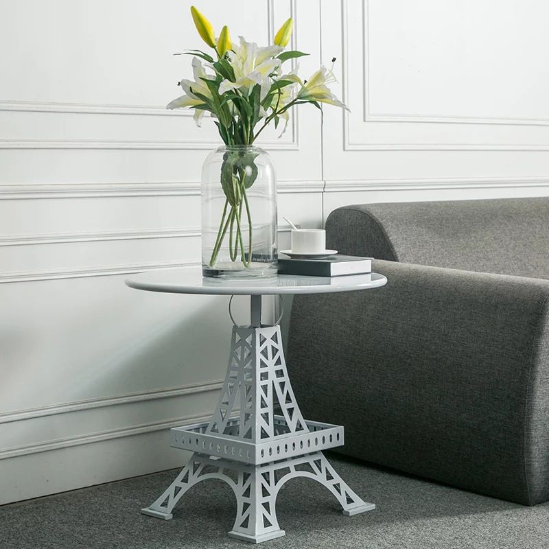 Metal Statue Base Table Round Side End Table for Living Room