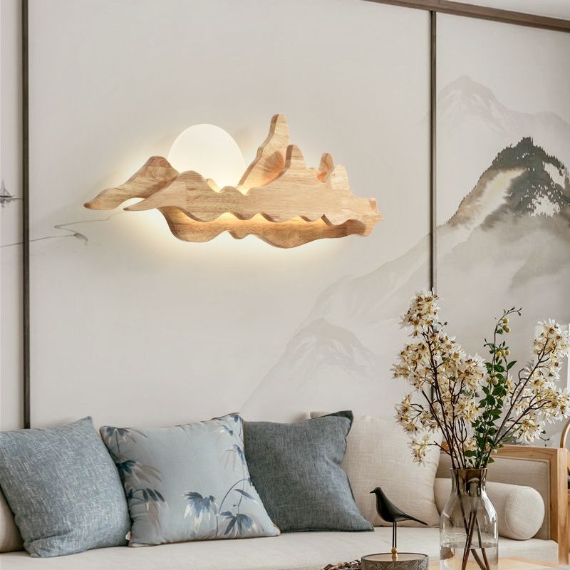 Cloud Shape Wooden Wall Sconce 1 Light Wall Mount Lamp with Acrylic Shade for Living Room