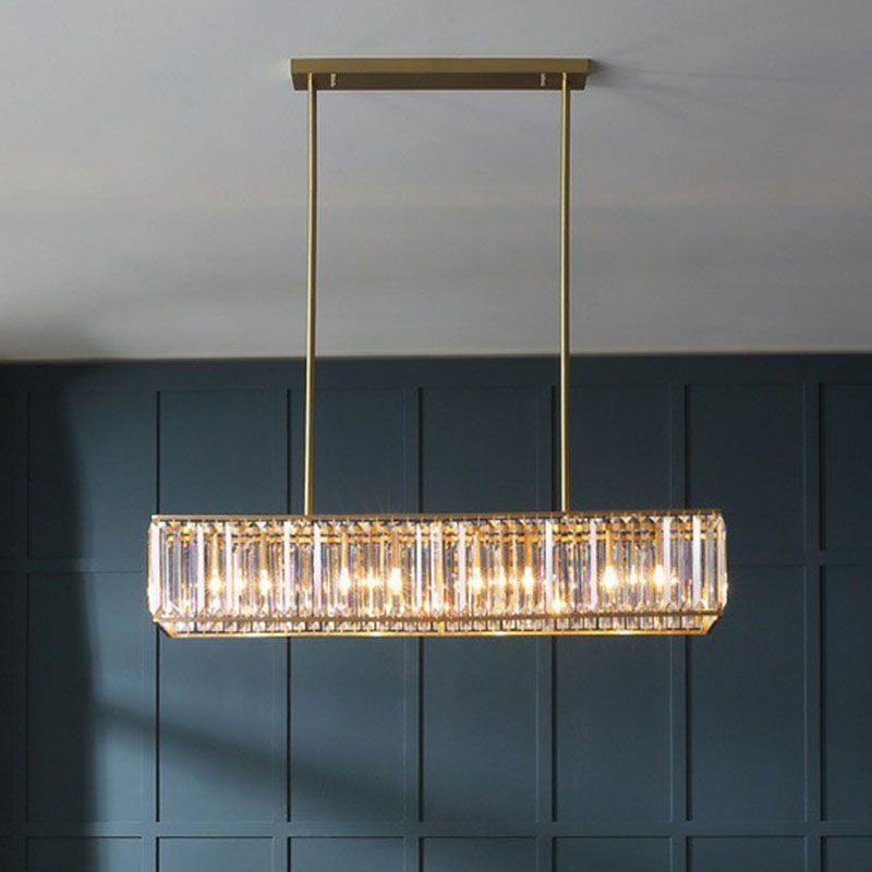 Tri-Prism Crystal Rectangle Island Light Fixture Modern Style Gold Ceiling Pendant Light