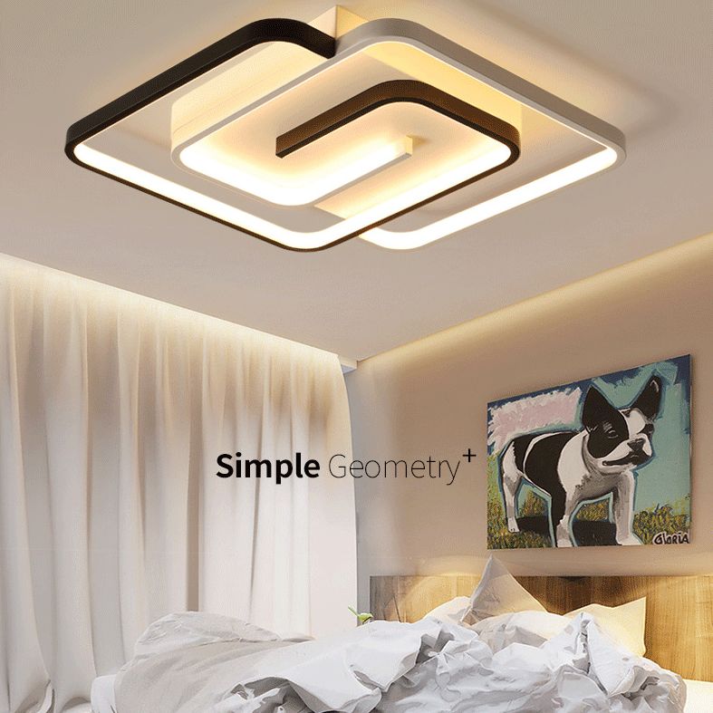 Black-White Maze Design Ceiling Fixture Minimalist Metal LED Flush Mount Light for Bedroom