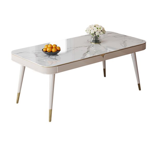 Glam White Kitchen Dining Table Sintered Stone Rectangle Dining Table with 4 Legs