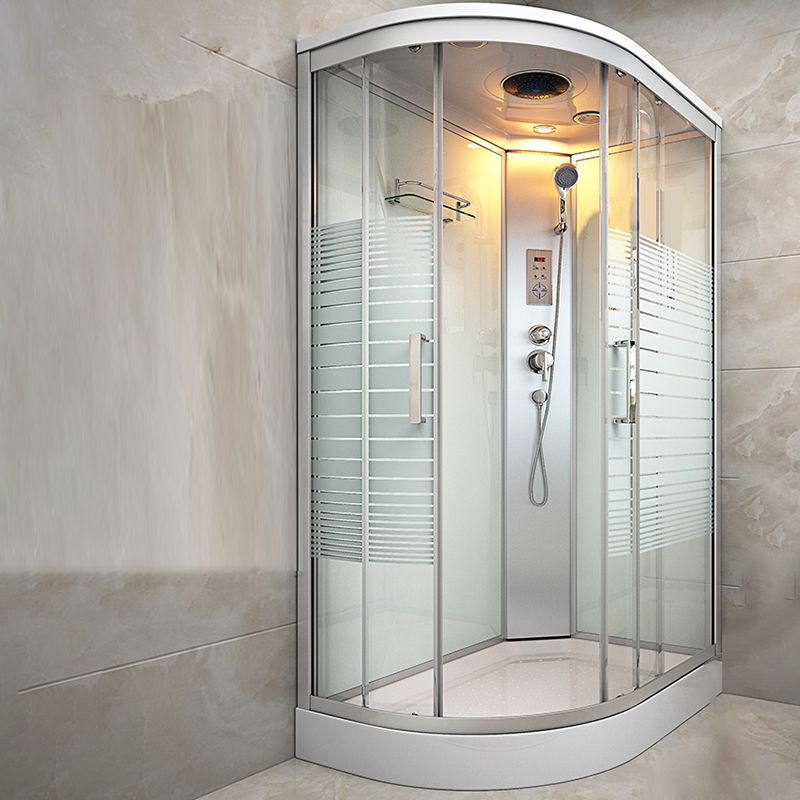 Striped Tempered Glass Shower Stall Framed Shower Stall with Rain Shower
