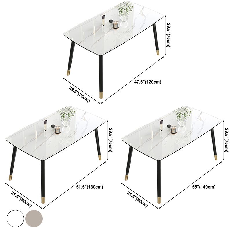 Mesa de comedor de cocina de piedra sinterizada contemporánea Mesa de comedor de forma rectangular con 4 patas base