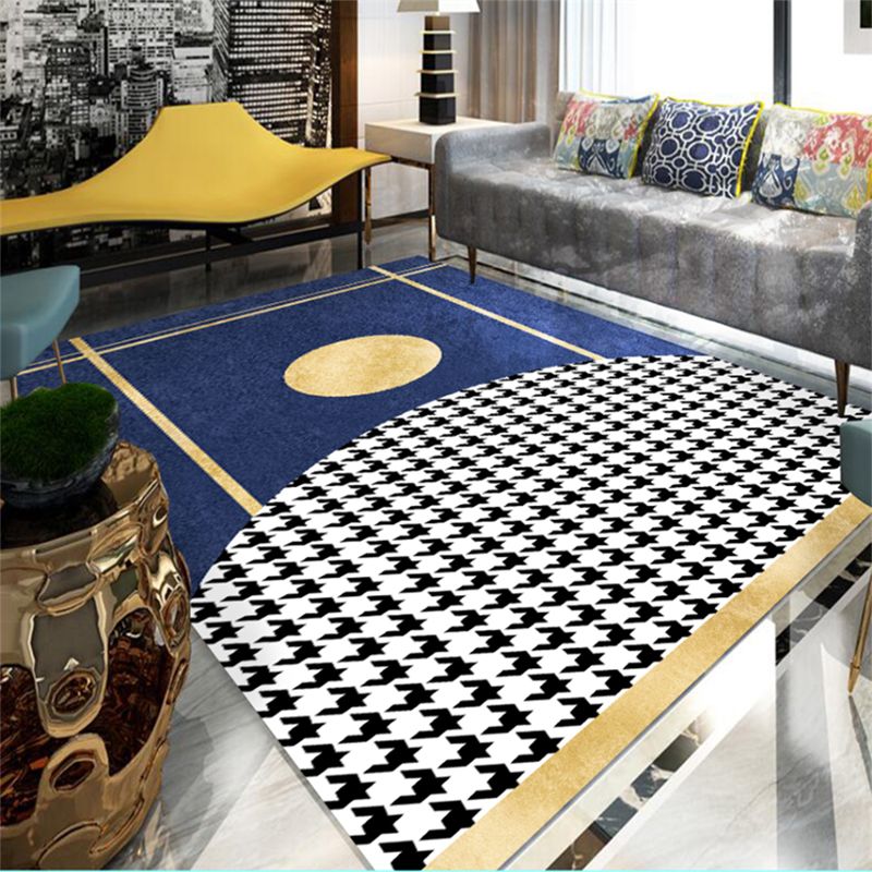 Contemporary Houndstooth Print Carpet Polyester Indoor Rug Non-Slip Backing Rug for Living Room
