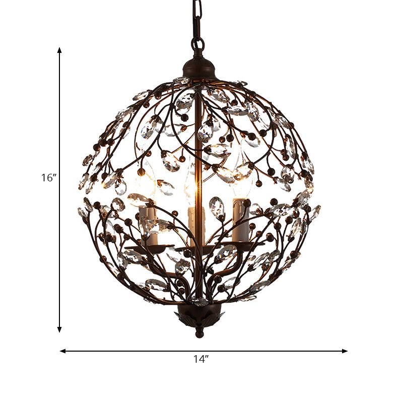 Crystal Globe Chandelier Contemporary 3 Bulbs Black/Bronze Hanging Pendant Light for Dining Room
